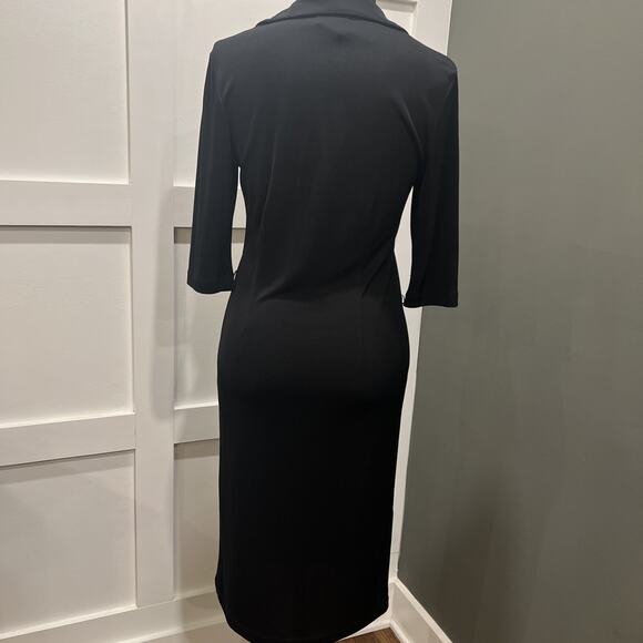 ABS By Allen Schwartz Black Dress, Classy, Collared Neckline Slinky Size Medium - Picture 6 of 8